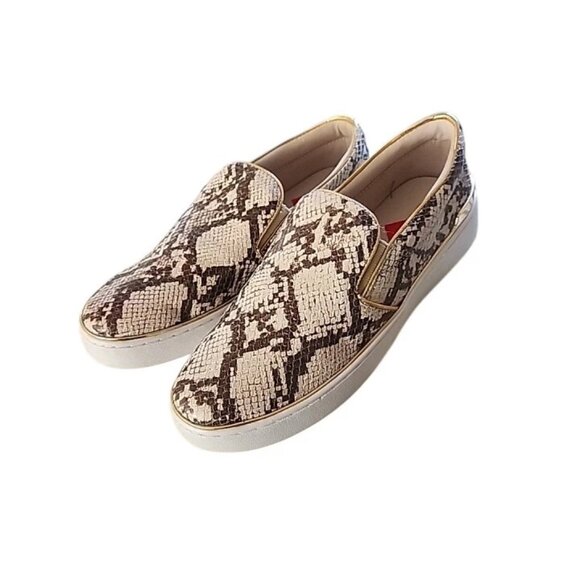 Guess Faux Snakeskin Slip-On Sneakers WOMENS Shoe Gold Trim Tan Brown GUC 8.5M - Picture 1 of 15